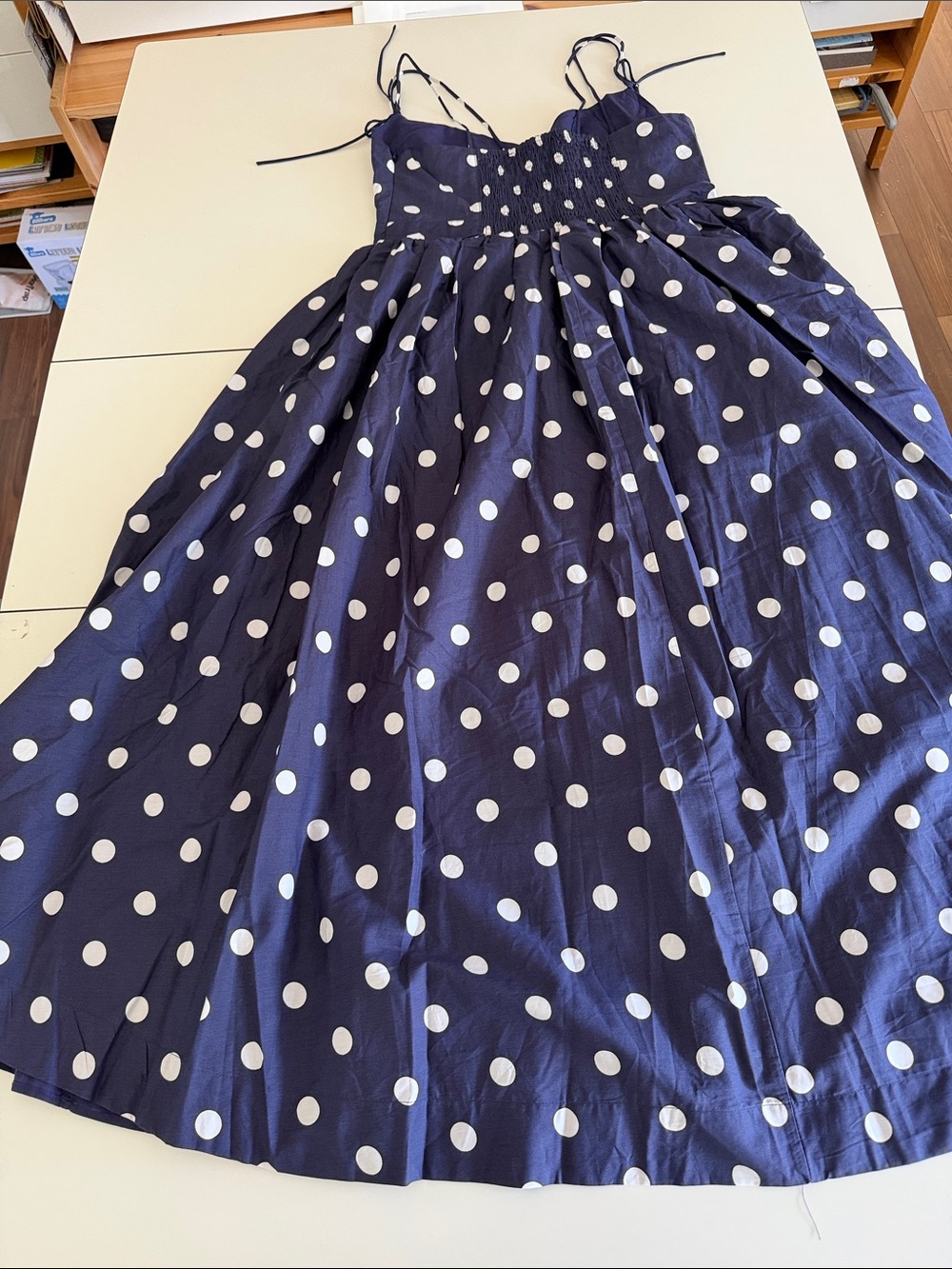 En Saison Navy Large Polka Dot Spaghetti Strap Sundress L - Picture 4 of 6